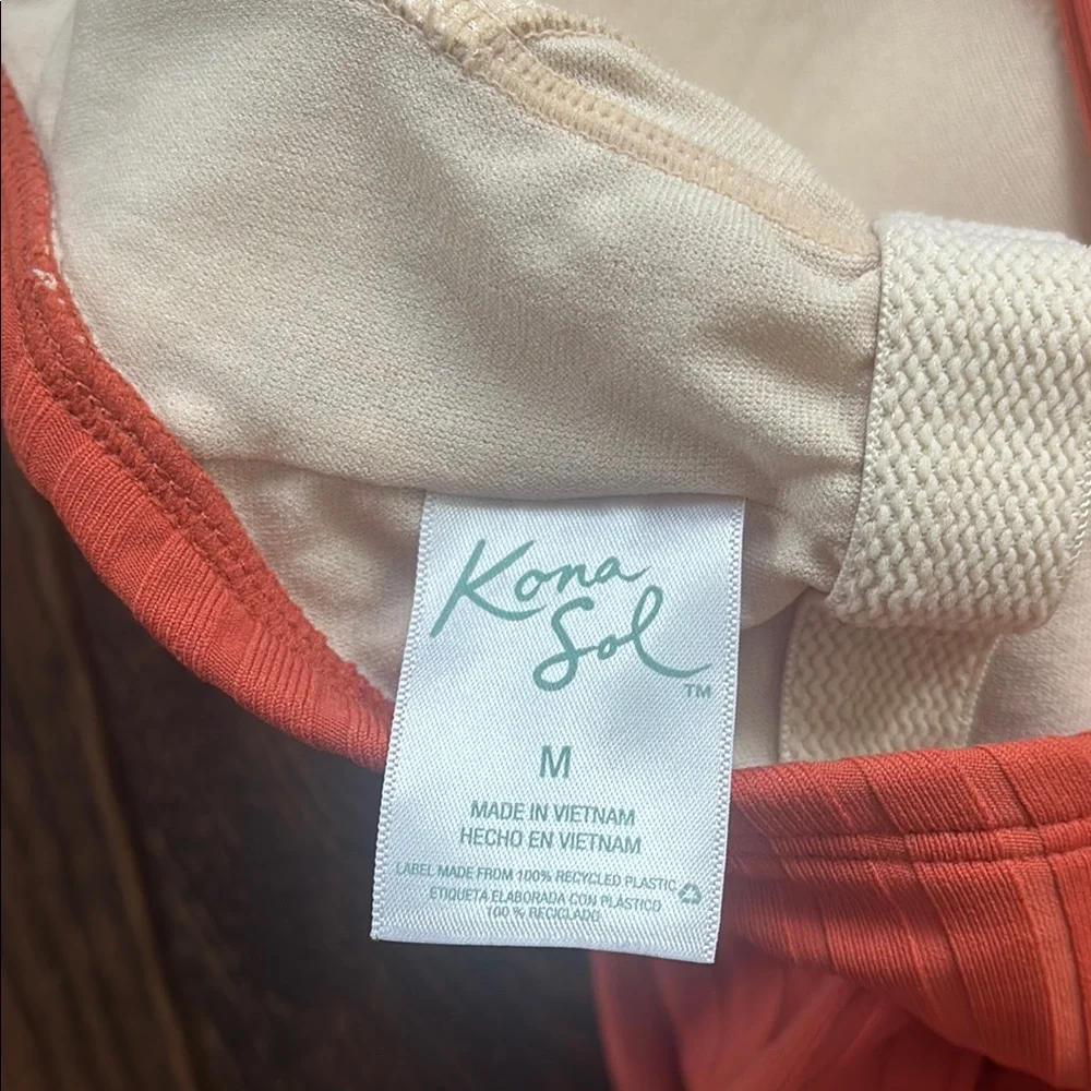 Kona Sol Ribbed One Piece Swimsuit in Coral - Picture 3 of 4